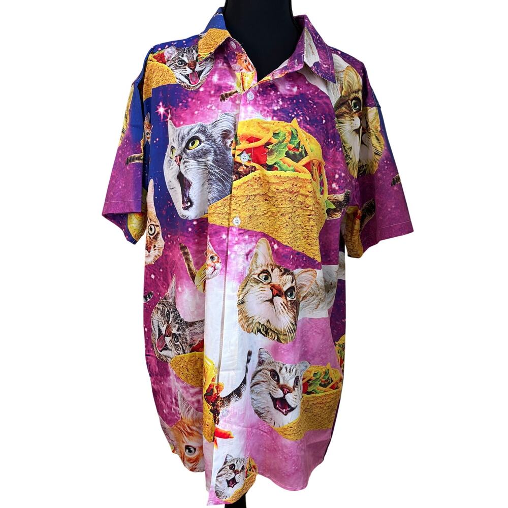 Cat & Taco Galaxy Print Button-Up Shirt Unisex L